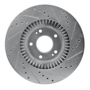 Hyundai Santa Fe Sport Brake Rotor (1) - Front Left - R1 Concepts - Drilled & Slotted - Silver - `13-`20
